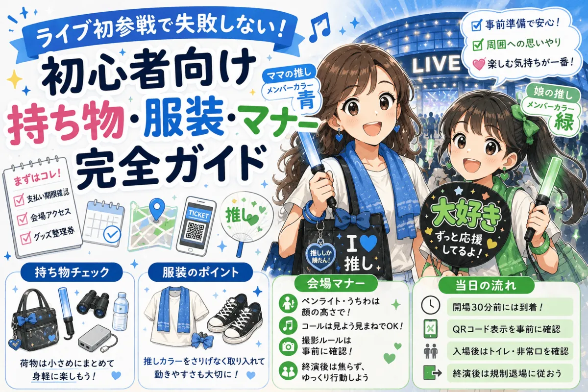 ライブ初参戦で失敗しない、持ち物、服装、マナーガイド記事のイメージ画像