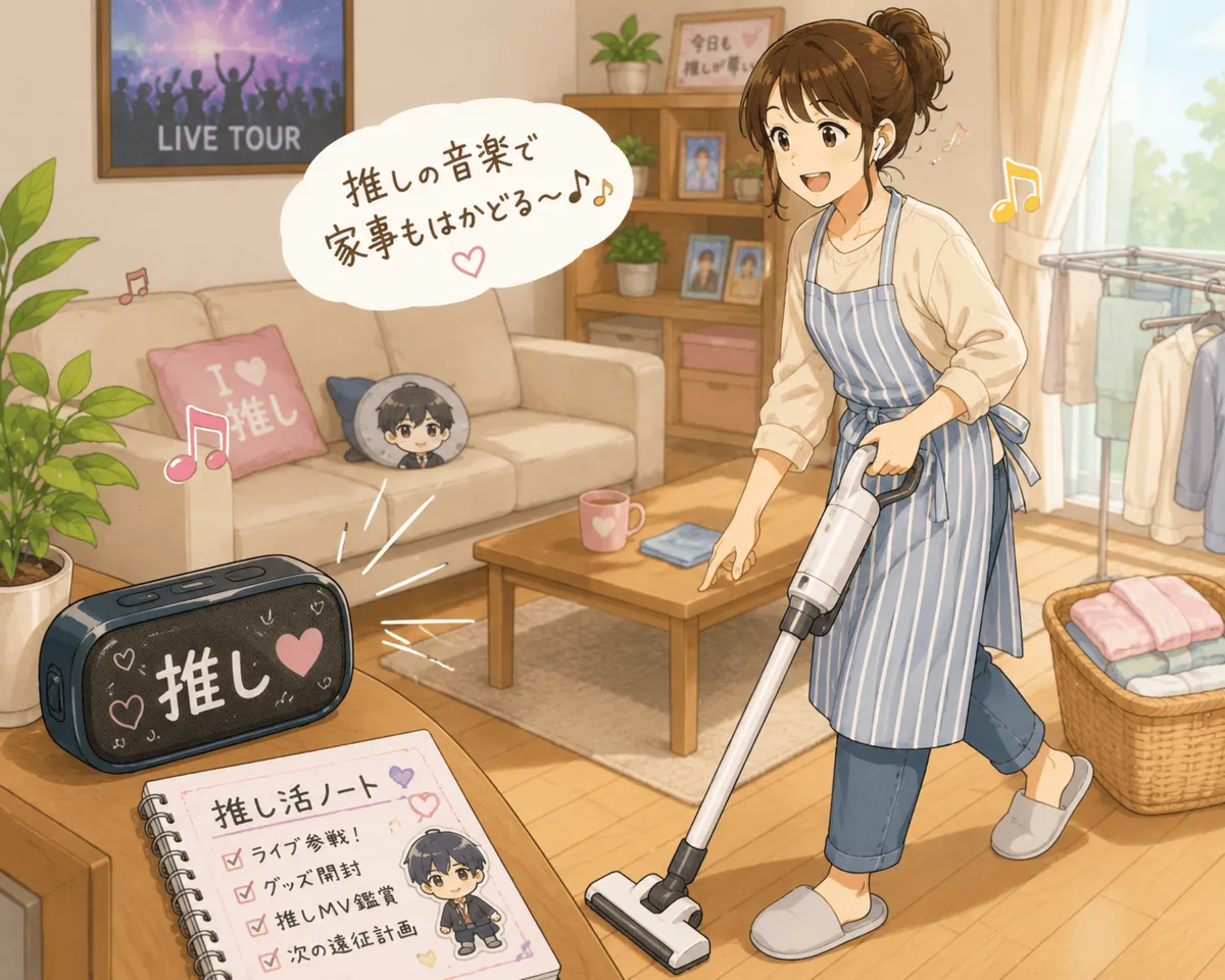 音楽をかけながら家事を楽しむ母のイメージ画像