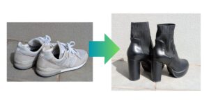 歩きやすいスニーカーと厚底ブーツ