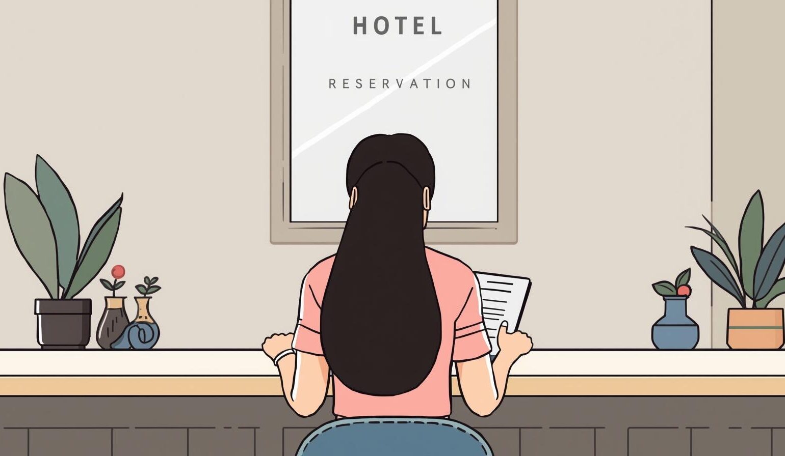 ホテル予約を行っている女性