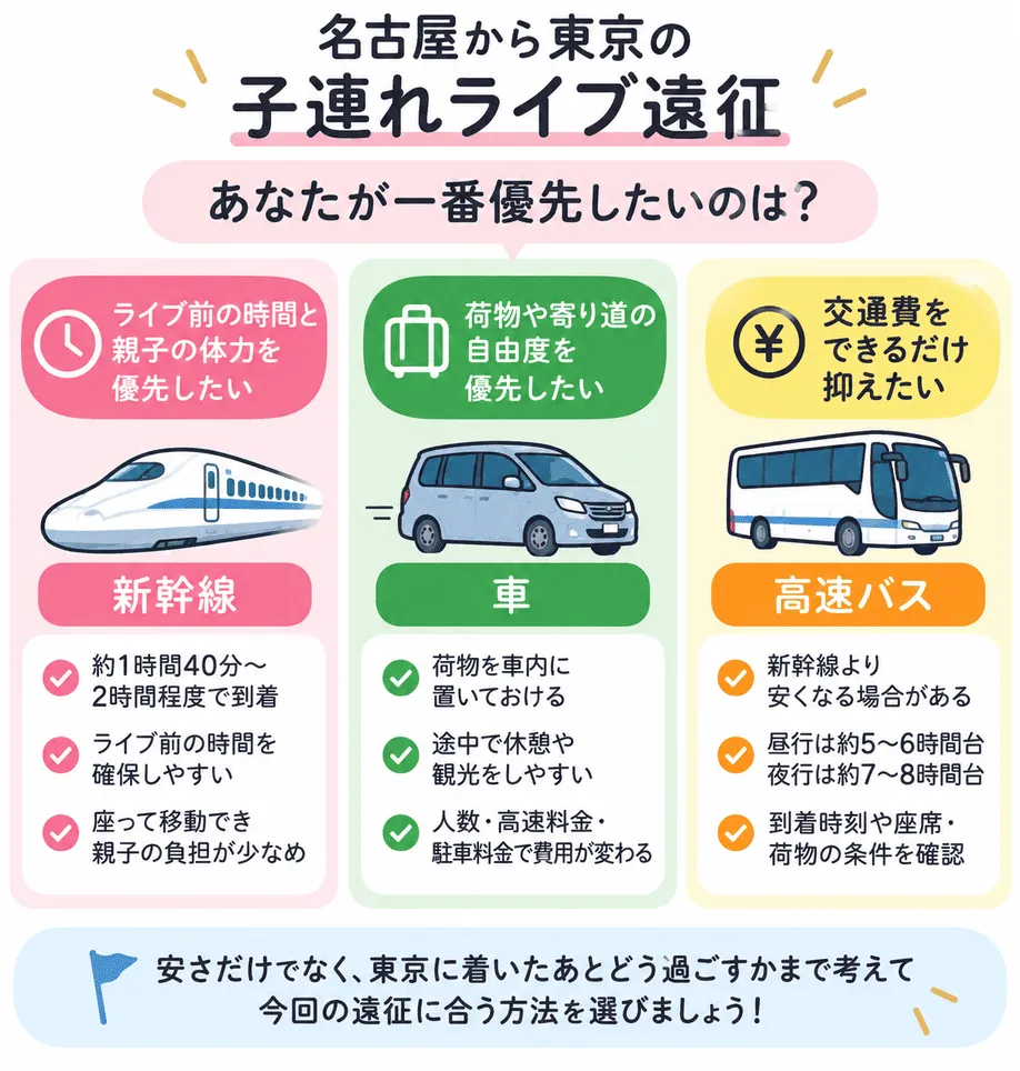 名古屋→東京遠征「新幹線・車・高速バス 3つの選び方」図