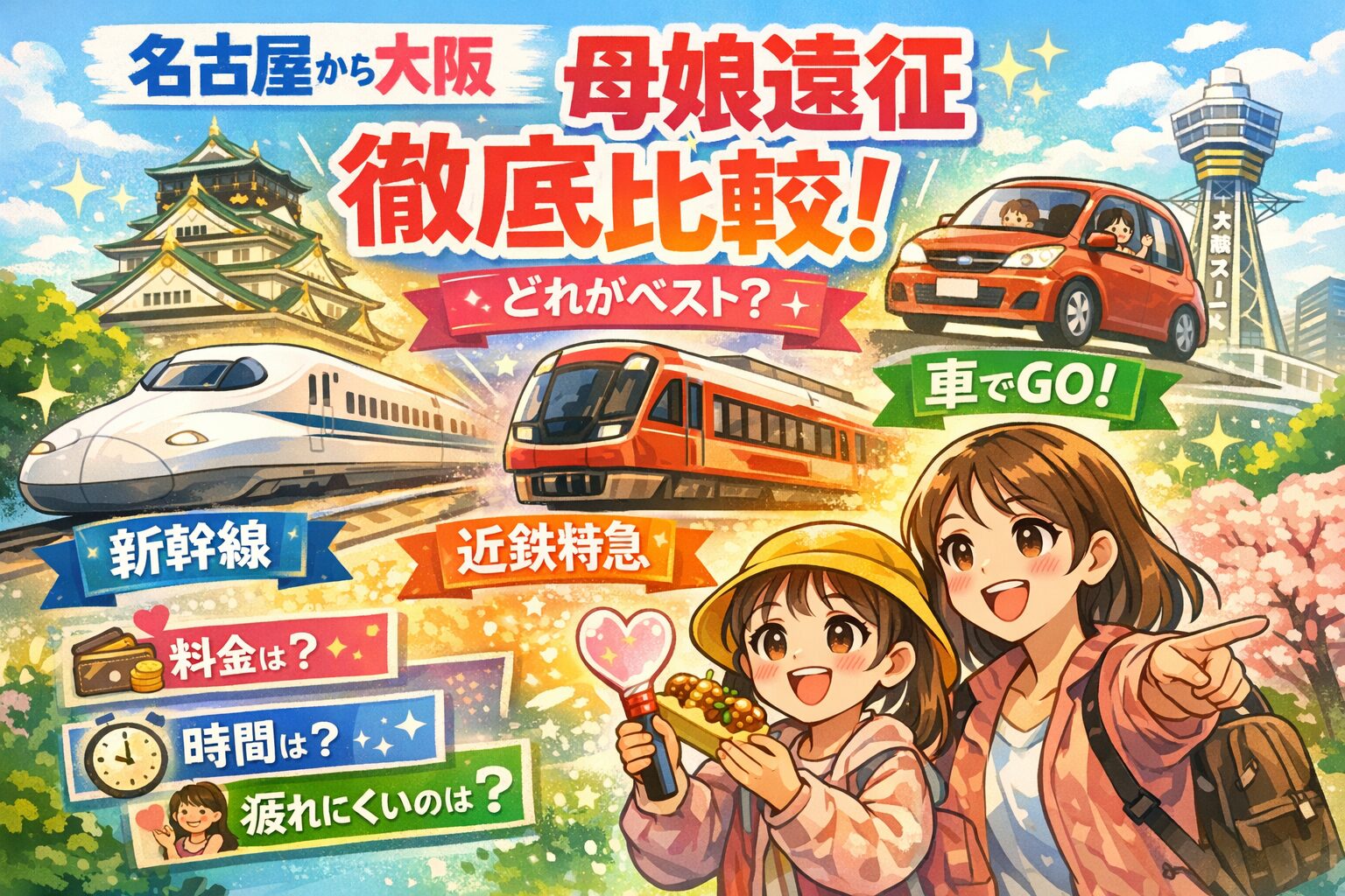 名古屋→大阪遠征手段比較のタイトルイラスト