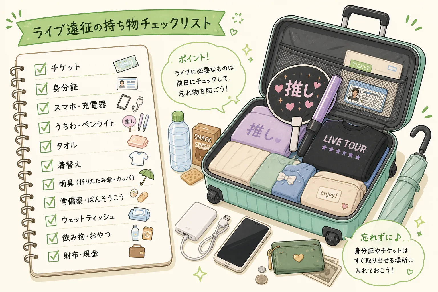 遠征時の持ち物リストイメージイラスト