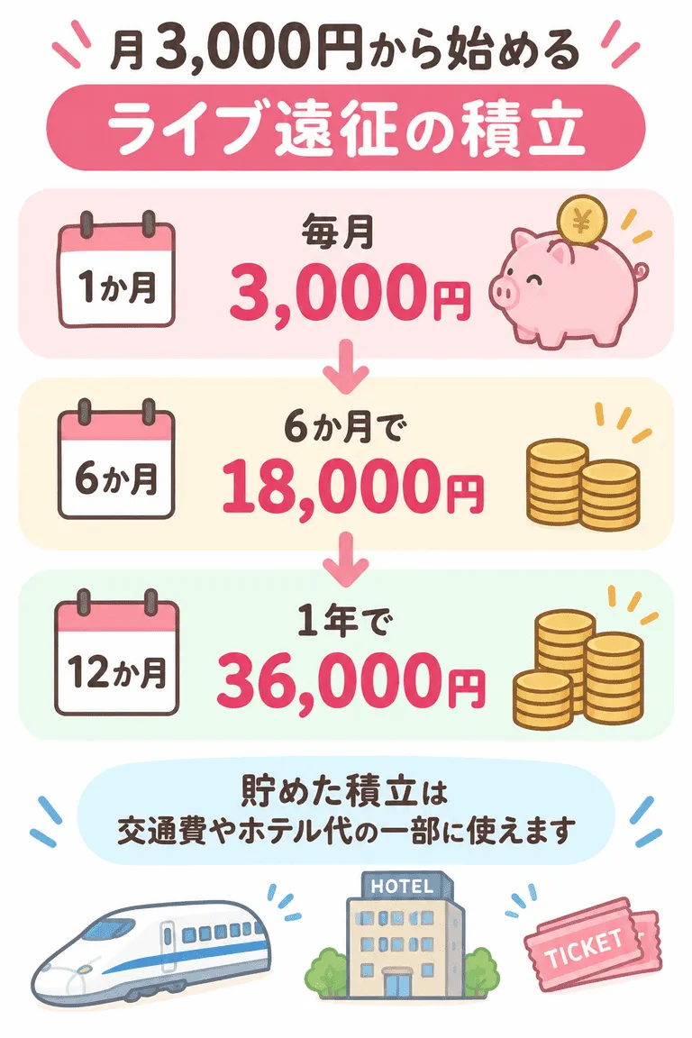 遠征費「月3,000円→1年36,000円」積立図