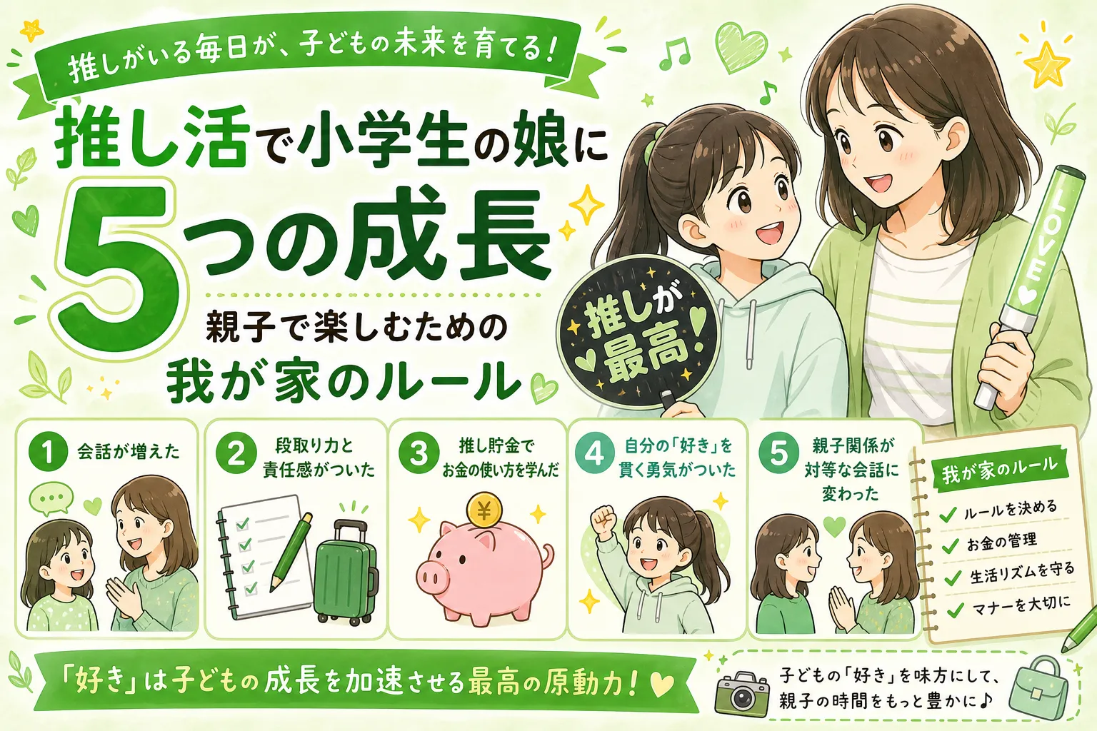 推し活で小学生の娘に5つの成長記事のイメージ画像