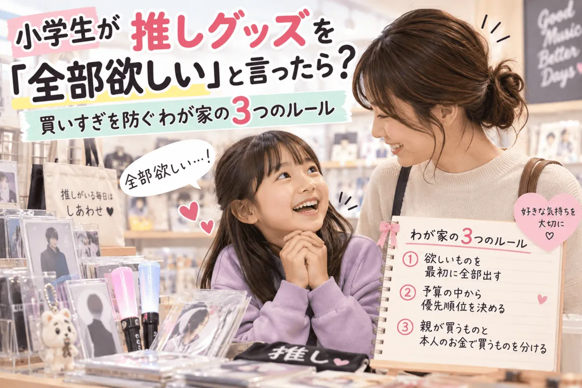 小学生が推しグッズを「全部欲しい」と言ったら？買いすぎを防ぐわが家の3つのルール記事のイメージ画像