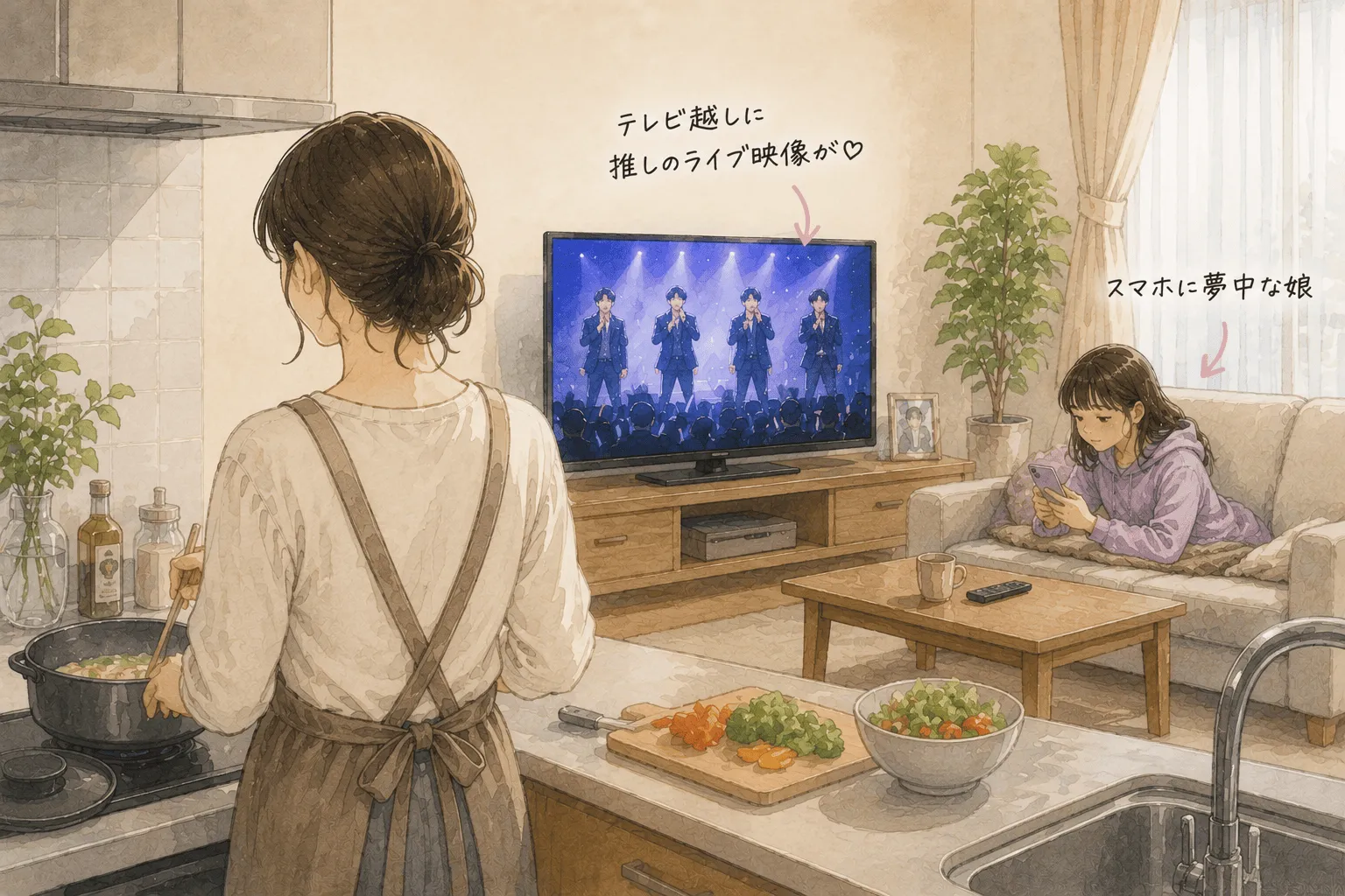 ながら視聴をイメージしたイラスト