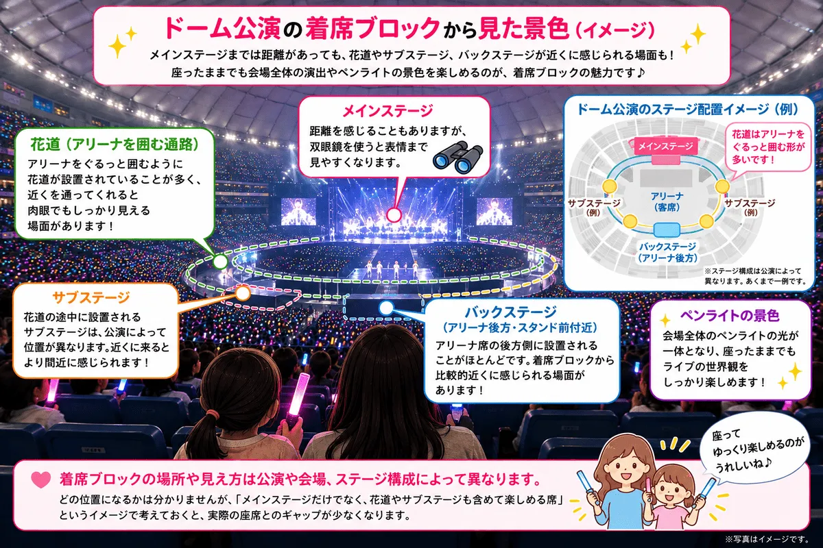 ドーム公演の着席ブロックから見た景色(イメージ)