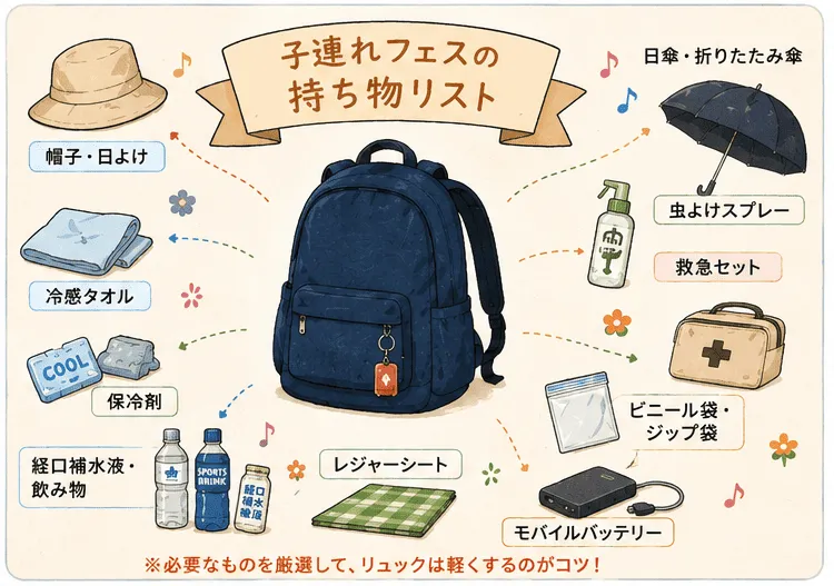 子連れフェスでの持ち物リストイメージ画像