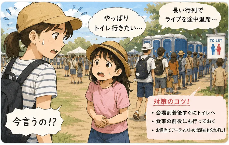 フェスで急にトイレに行きたくなる娘のイメージ画像