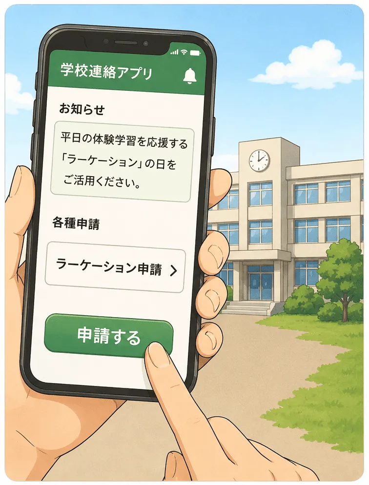 学校へラーケーション申請するイメージイラスト